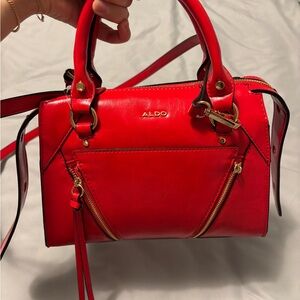 ALDO Red Leather Satchel with Gold Hardware